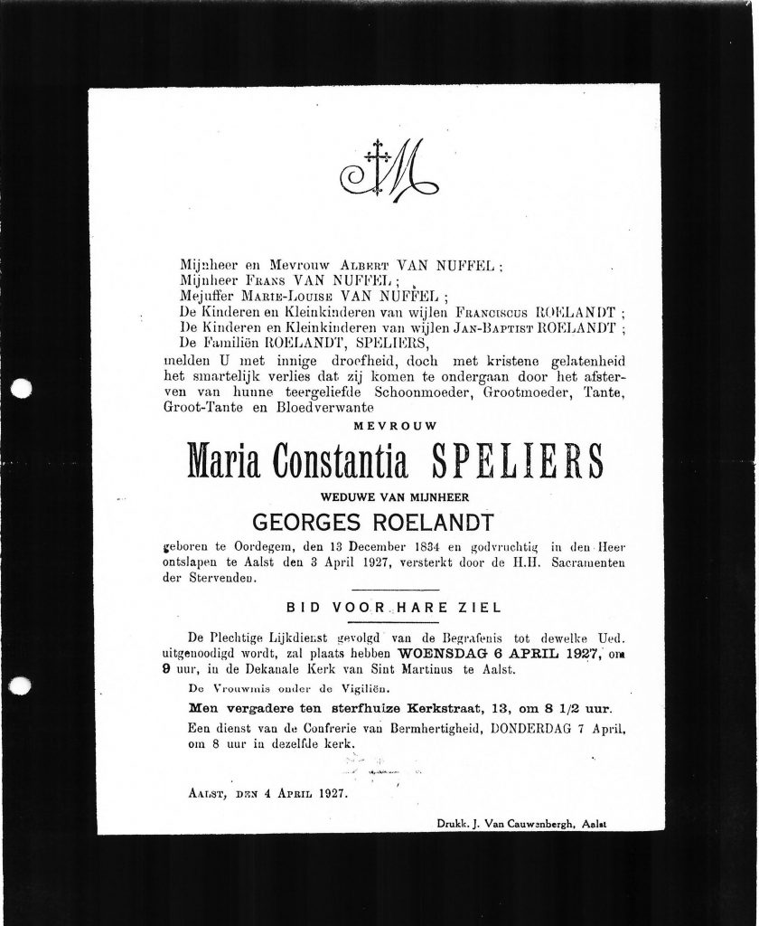 Doodsbrief Maria Constantia Speliers