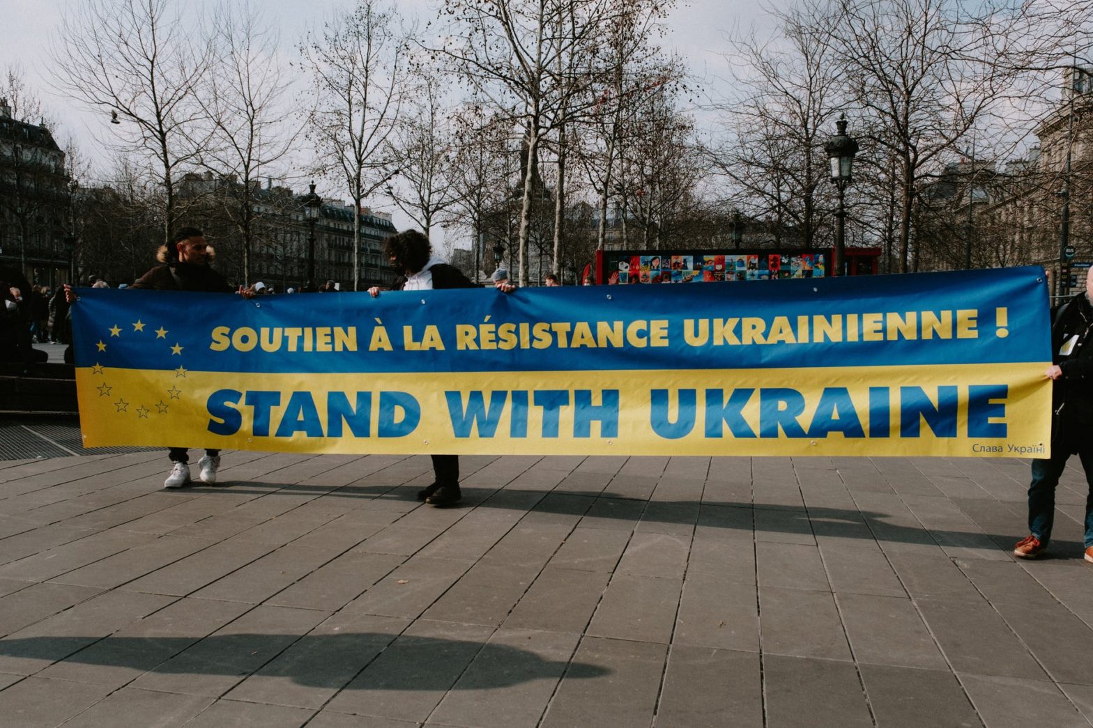 banner with declaration of solidarity with ukraine